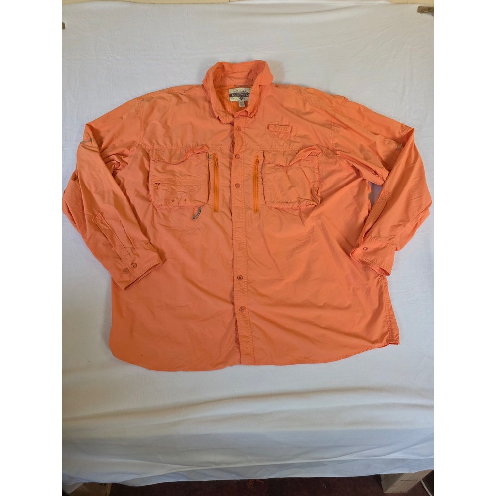 Cabela's Fishing Shirt Guidewear UPF 40 Utility Pockets 3XL Tall Orange Hiking‎